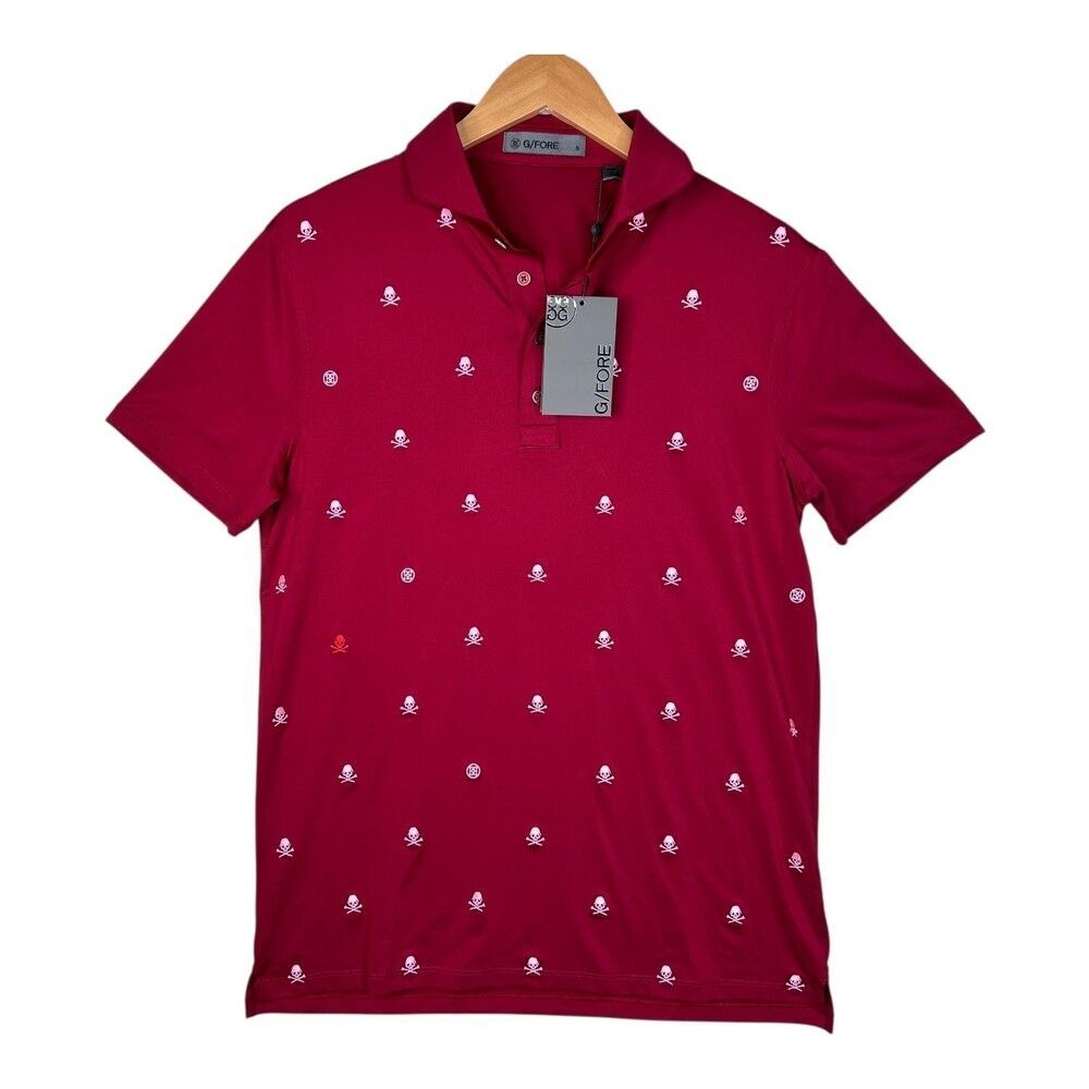 G/FORE Polo Shirt Mens Small Red Skull Crossbones Print Golf Performance Tech